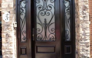 Experience the rich, almost black stain application on the mahogany door, expertly executed by Chromatist Painters for a sophisticated and timeless aesthetic.