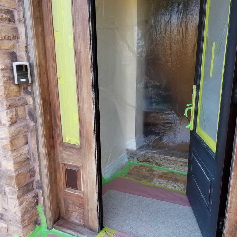 partially sanded Mahogany Door by dustless Festool sander - Chromatist Painters