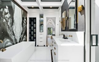 Toronto Painting Services: White and Black washroom painting, black trims and skylight painting in Carlton, Toronto.