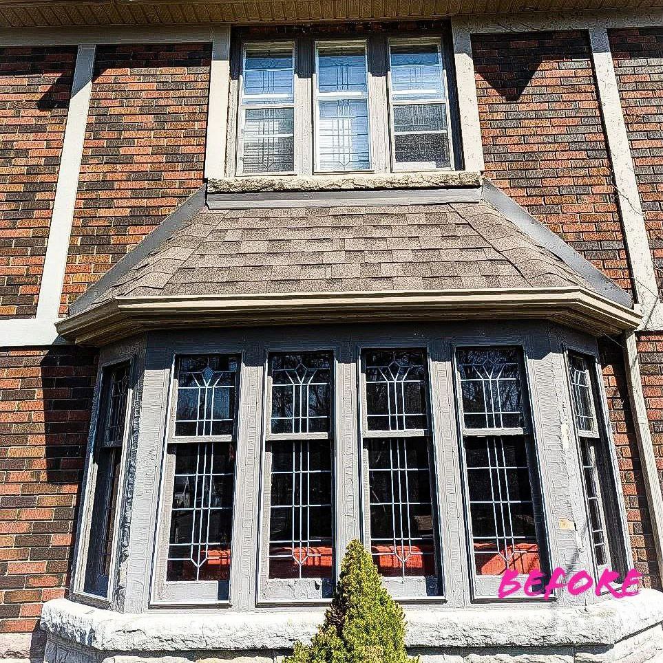 Before photo of our project of a freshly painted window frames of a historical house in Leaside Toronto.