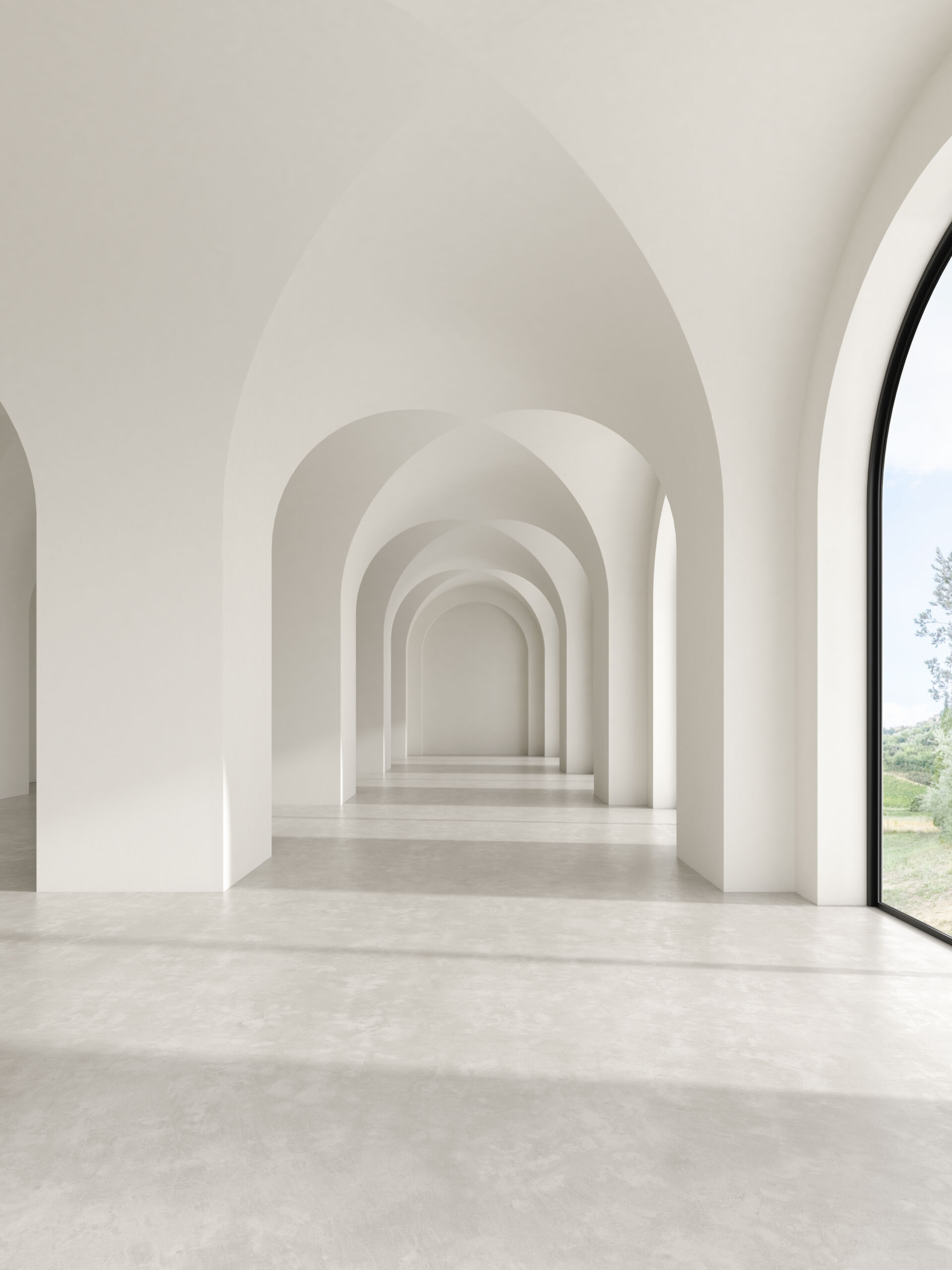 microcement floors and arches in a modern interior of a home Textured Venetian plaster fireplace in a modern Toronto home — a popular statement piece in 2025 interior design.
