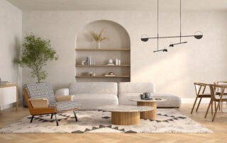Elegant yet minimal living room walls finished in Venetian plaster by Toronto-based contractor.