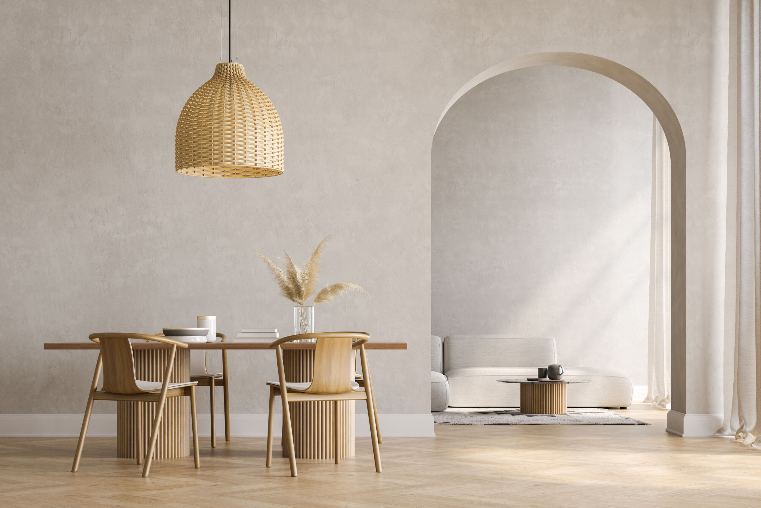 modern style breakfast area walls finished in venetian plaster Cozy breakfast area wall finished in a soft grey Venetian plaster by a Toronto-based decorative plaster contractor.