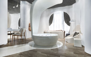 Decorative plaster finish in spa and massage wellness area of a hotel suite in Toronto