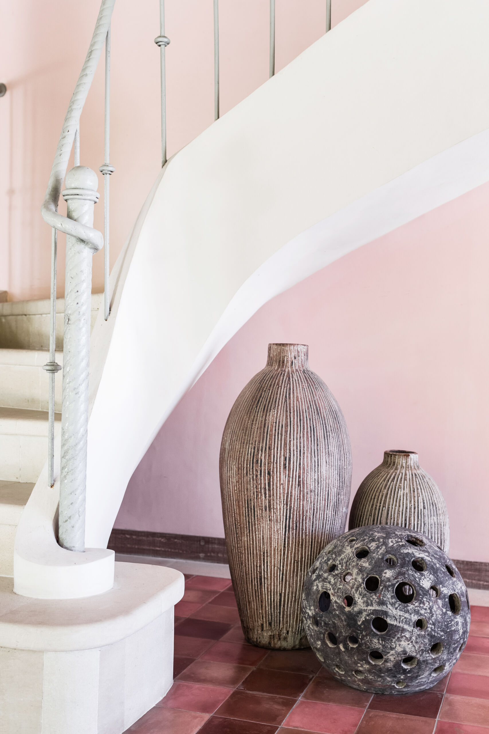 Decorative plaster finish on staircase walls of a store on Queen St West, Toronto