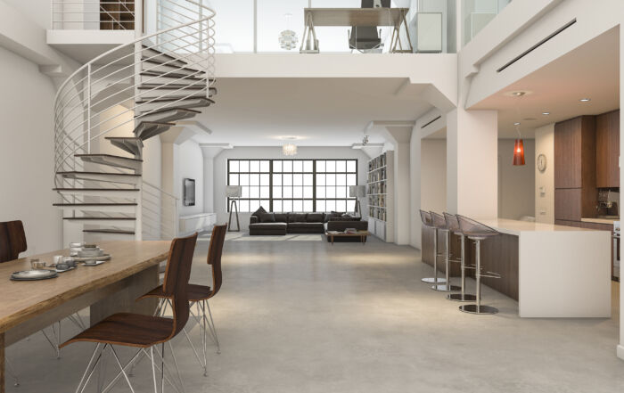 Microcement floor in office loft in East End, downtown Toronto
