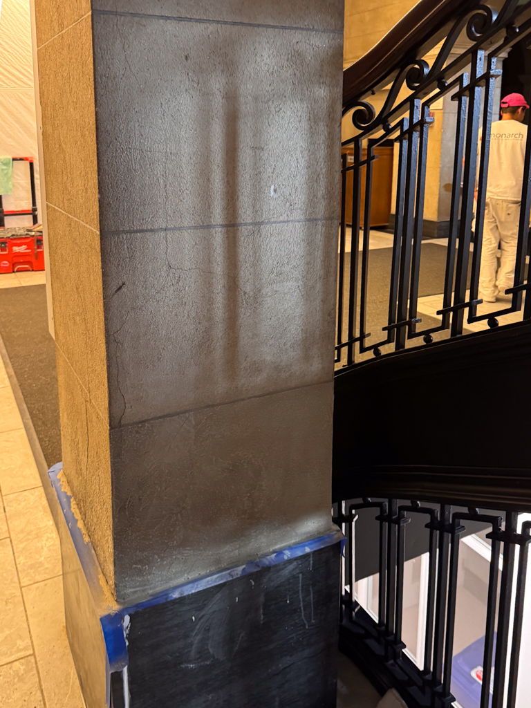 historic plaster repair and restoration Simcoe Hall University of Toronto-1 After photo of a fully restored historic plaster wall at the University of Toronto, showcasing a seamless and flawless white finish.