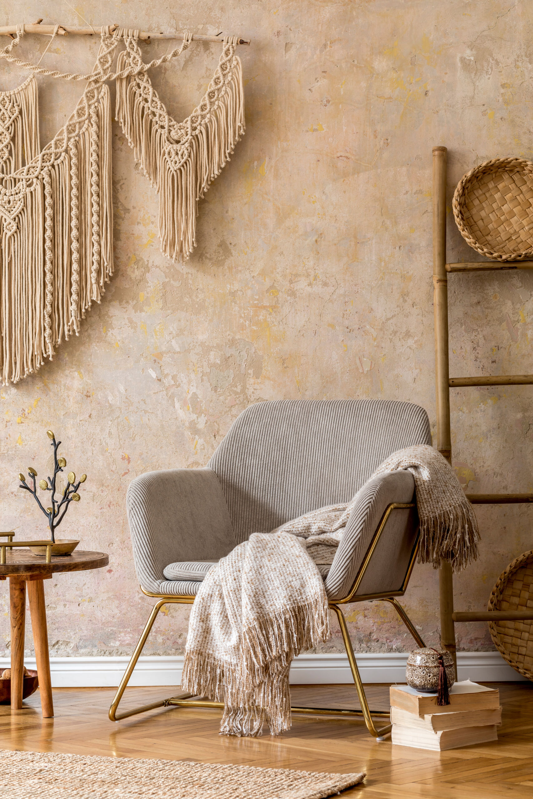 Tuscan Style Walls Toronto Interior Design – Sand Colour Limewash Tuscan limewash finish showing textured wall in a creamy, earthy tone from the Old World Italian palette in living room.