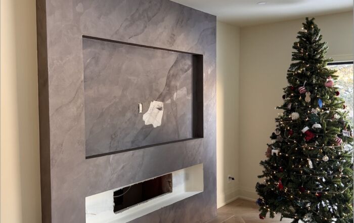 Pearly Venetian plaster for fireplace surfaving project in Richmond hill, toronto