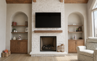 Custom Built-in Media Wall and Stone Fireplace after Microcement Application