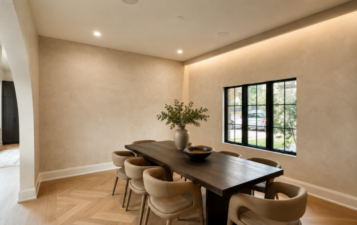 Limewash painter Prince Edward County warm beige limewash walls in modern dining room