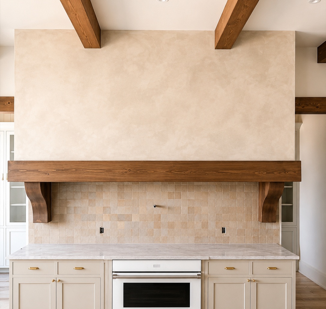 limewash-kitchen-hood-prince-edward-county Limewash kitchen hood in warm beige by limewash painter Prince Edward County