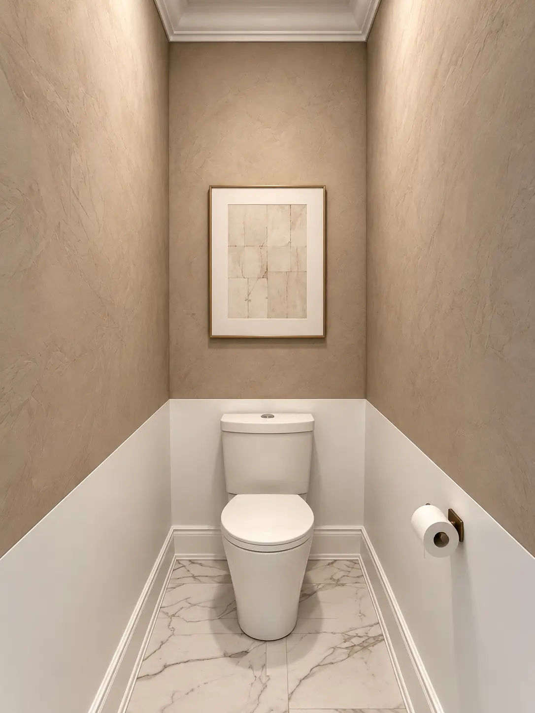 roman-clay-walls-powderroom-toronto Hand-trowelled Roman clay walls in a powder room in Toronto.